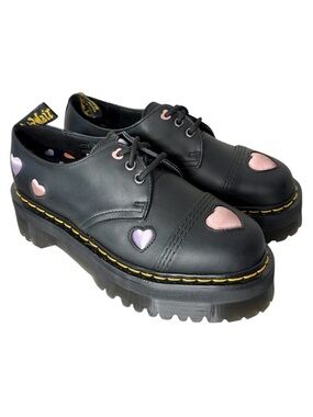 DR MARTENS New 1461 Quad Hearts Platform Oxford Leather Loafers Lace Up Size 8